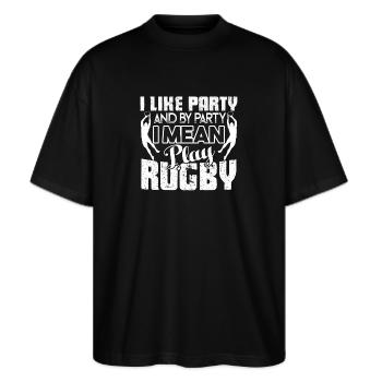 Rugby I Like To Play Rugby - Stanley/Stella Oversized Unisex Organic T-shirt Blaster 2.0 - black - Front - Alina (178cm) & Michal (187cm)