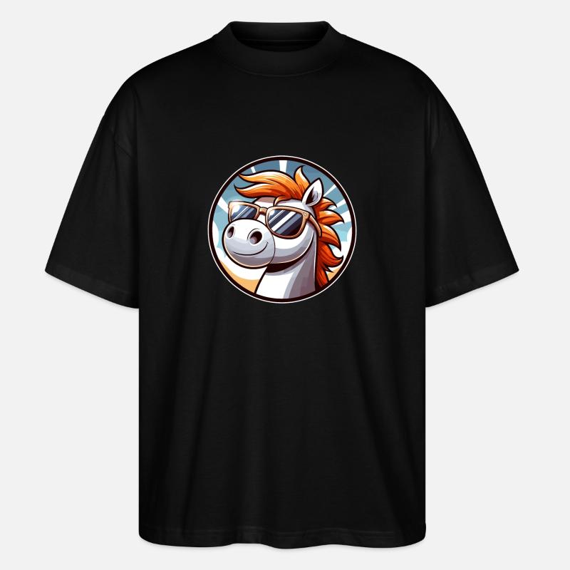 Pferd mit Sonnenbrille in Comicstyle - Stanley/Stella Oversized Unisex Bio T-Shirt Blaster 2.0 - Schwarz