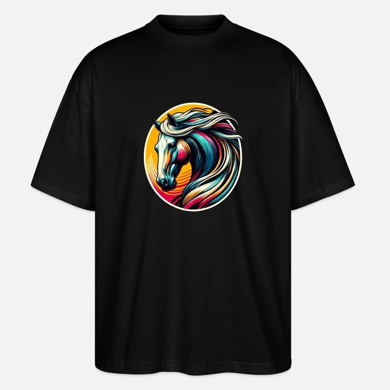Pferd, Pferdekopf - Stanley/Stella Oversized Unisex Bio T-Shirt Blaster 2.0 - Schwarz