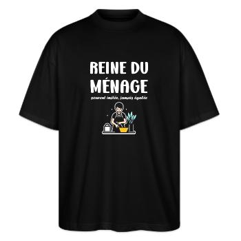 Humou ménage - T-shirt bio Blaster 2.0 coupe oversize Stanley/Stella Unisexe - noir - Devant - Alina (178cm) & Michal (187cm)