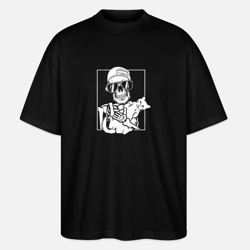 Squelette tenant un chat - T-shirt bio Blaster 2.0 coupe oversize Stanley/Stella Unisexe - noir