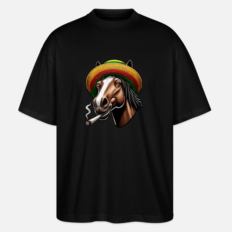 Pferd mit Joint, Hanf, Cannabis - Stanley/Stella Oversized Unisex Bio T-Shirt Blaster 2.0 - Schwarz