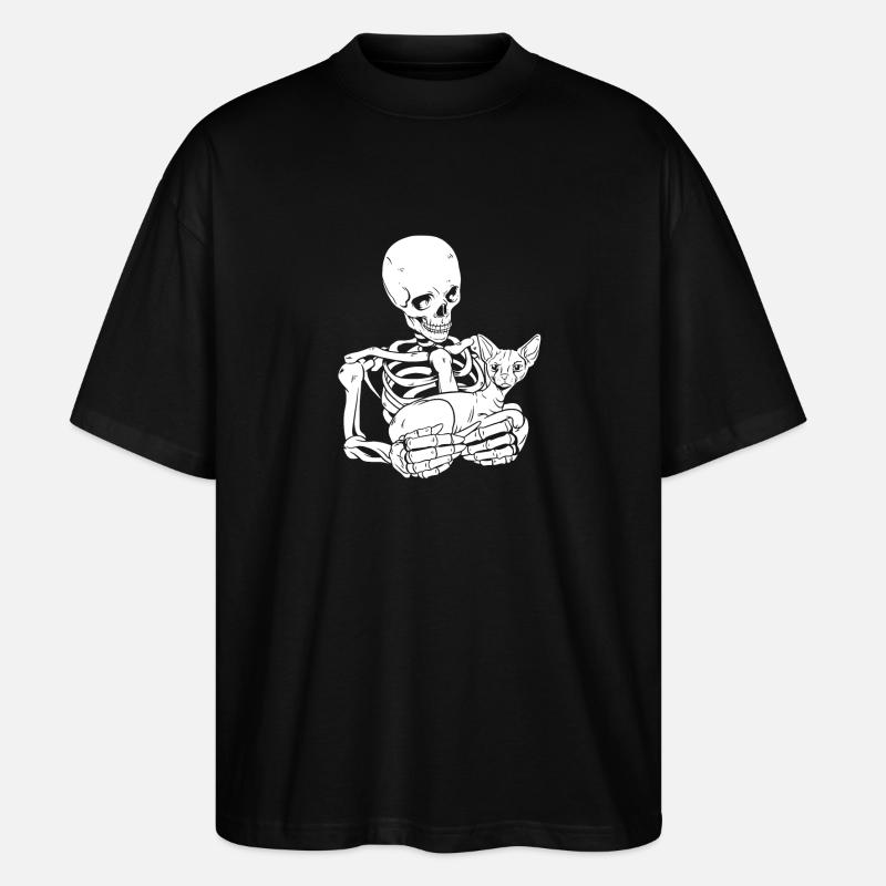 Skeleton Holding Cat - Stanley/Stella Oversized Unisex Organic T-shirt Blaster 2.0 - black