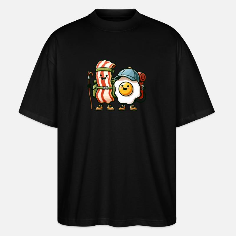 Adventurous Bacon & Egg Duo - Stanley/Stella Oversized Unisex Organic T-shirt Blaster 2.0 - black