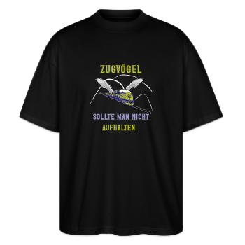 Zugvögel, Reisen, Urlaub immer unterwegs - Stanley/Stella Oversized Unisex Bio T-Shirt Blaster 2.0 - Schwarz - Vorne - Alina (178cm) & Michal (187cm)