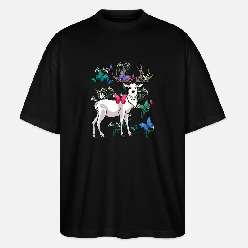 cerfs printemps papillons fleurs nature - T-shirt bio Blaster 2.0 coupe oversize Stanley/Stella Unisexe - noir