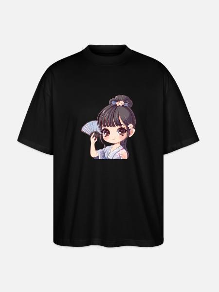 Anime Mädchen mit Fächer - Stanley/Stella Oversized Unisex Bio T-Shirt Blaster 2.0 - Schwarz