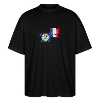 Belize Frankreich Vintage Flagge Belizer - Stanley/Stella Oversized Unisex Bio T-Shirt Blaster 2.0 - Schwarz - Vorne - Alina (178cm) & Michal (187cm)