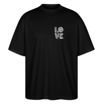 Volleyball-MAMA Volleyball Ball Volleyballer - Stanley/Stella Oversized Unisex Bio T-Shirt Blaster 2.0 - Schwarz - Vorne - Alina (178cm) & Michal (187cm)