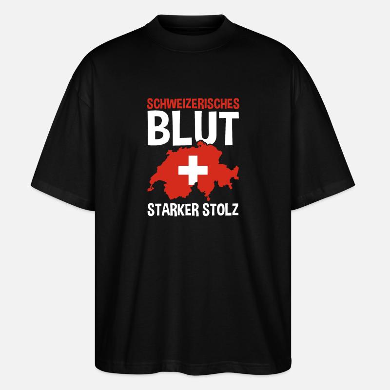 Schweizer Schweiz - Stanley/Stella Oversized Unisex Bio T-Shirt Blaster 2.0 - Schwarz