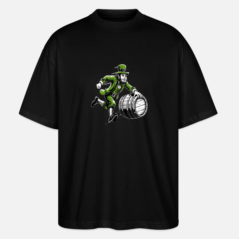 Fassschiebender Leprechaun (Irischer Kobold) - Stanley/Stella Oversized Unisex Bio T-Shirt Blaster 2.0 - Schwarz