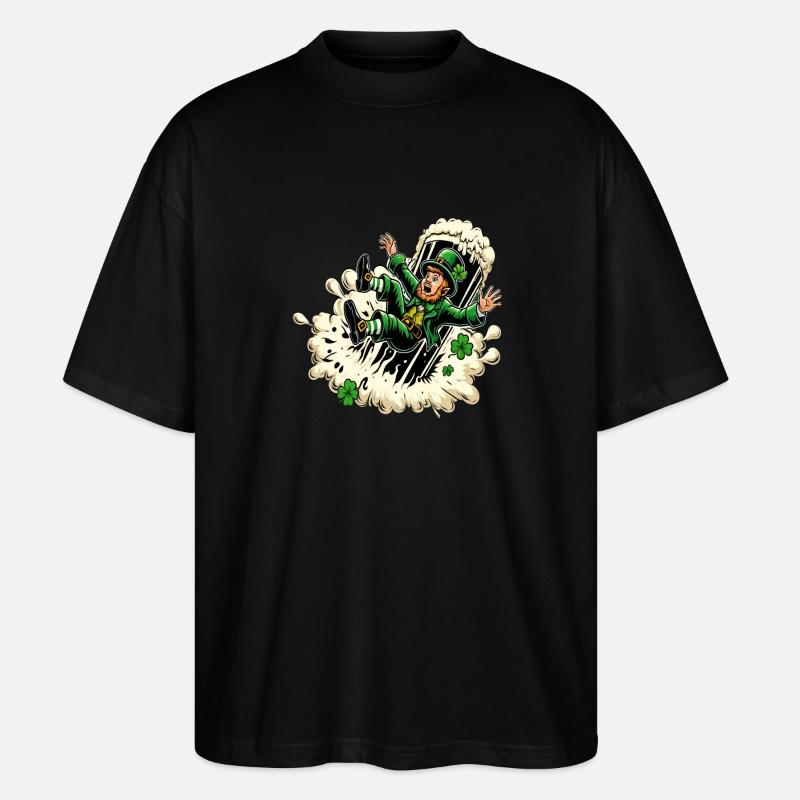 Falling Leprechaun (Irish Leprechaun) - Stanley/Stella Oversized Unisex Organic T-shirt Blaster 2.0 - black