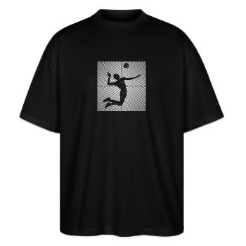 Vintage-Volleyball Volleyball Ball Volleyballer - Stanley/Stella Oversized Unisex Bio T-Shirt Blaster 2.0 - Schwarz - Vorne - Alina (178cm) & Michal (187cm)