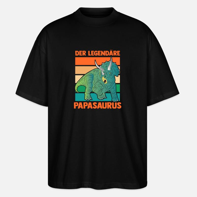 Dad Father Dino Dinosaur Papasaurus - Stanley/Stella Oversized Unisex Organic T-shirt Blaster 2.0 - black
