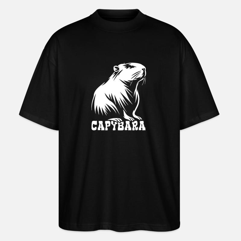Capybara - Drawing Silhouette - Stanley/Stella Oversized Unisex Organic T-shirt Blaster 2.0 - black