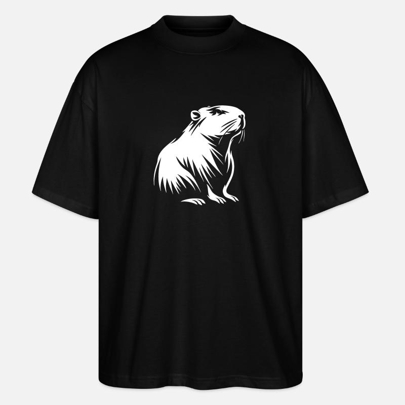 Capybara - Drawing Silhouette - Stanley/Stella Oversized Unisex Organic T-shirt Blaster 2.0 - black