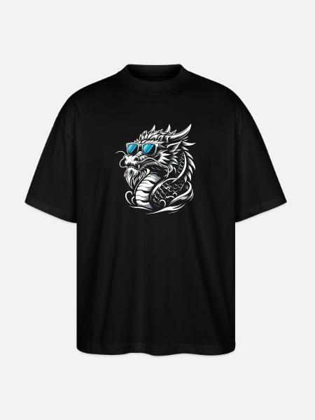 Cool kinesisk drage med solbriller - Stanley/Stella Oversize Unisex Øko T-shirt Blaster 2.0 - sort