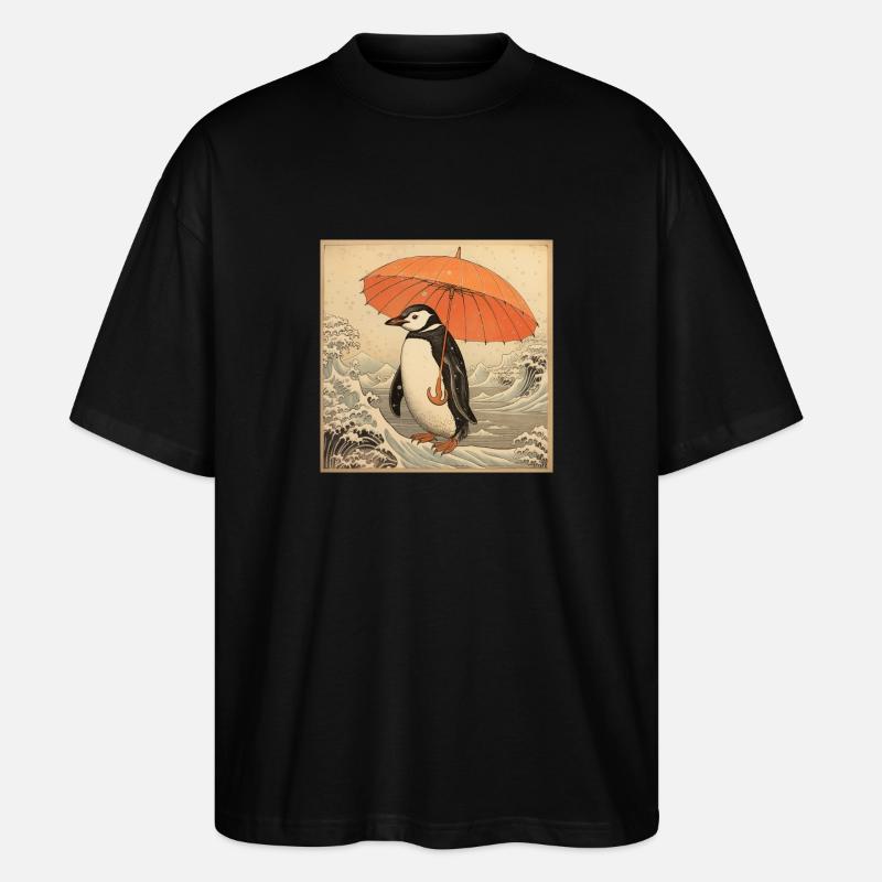 Penguin Ukiyo-e no2 - Stanley/Stella Oversized Unisex Bio T-Shirt Blaster 2.0 - Schwarz