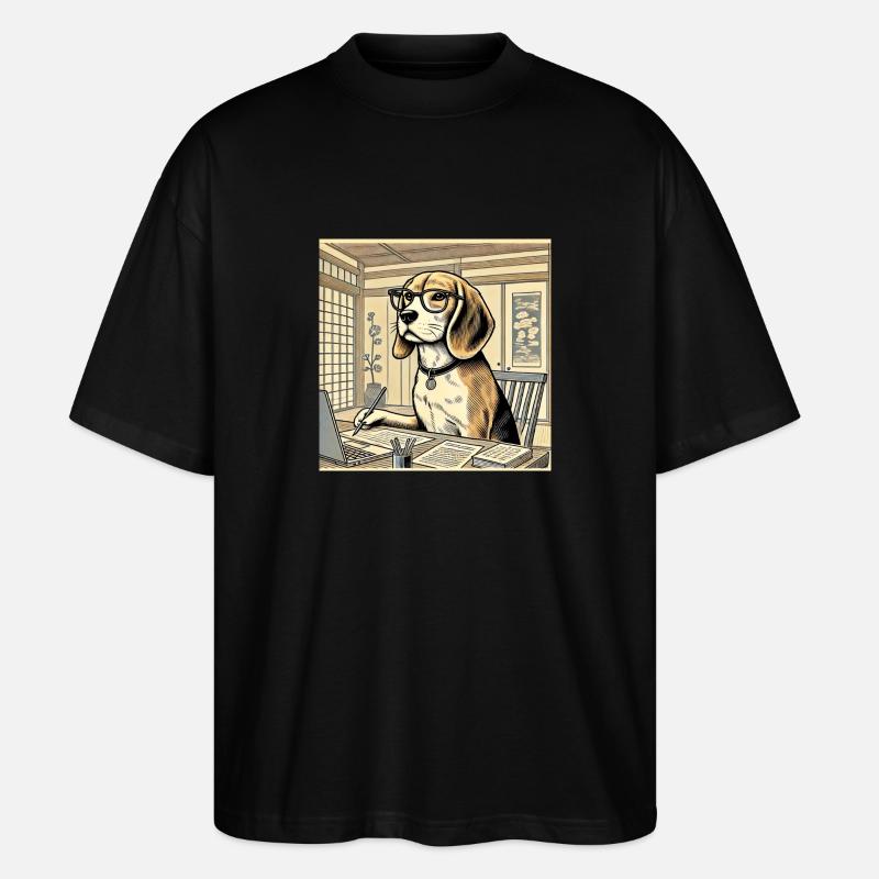 Beagle au bureau - style ukiyo-e - T-shirt bio Blaster 2.0 coupe oversize Stanley/Stella Unisexe - noir