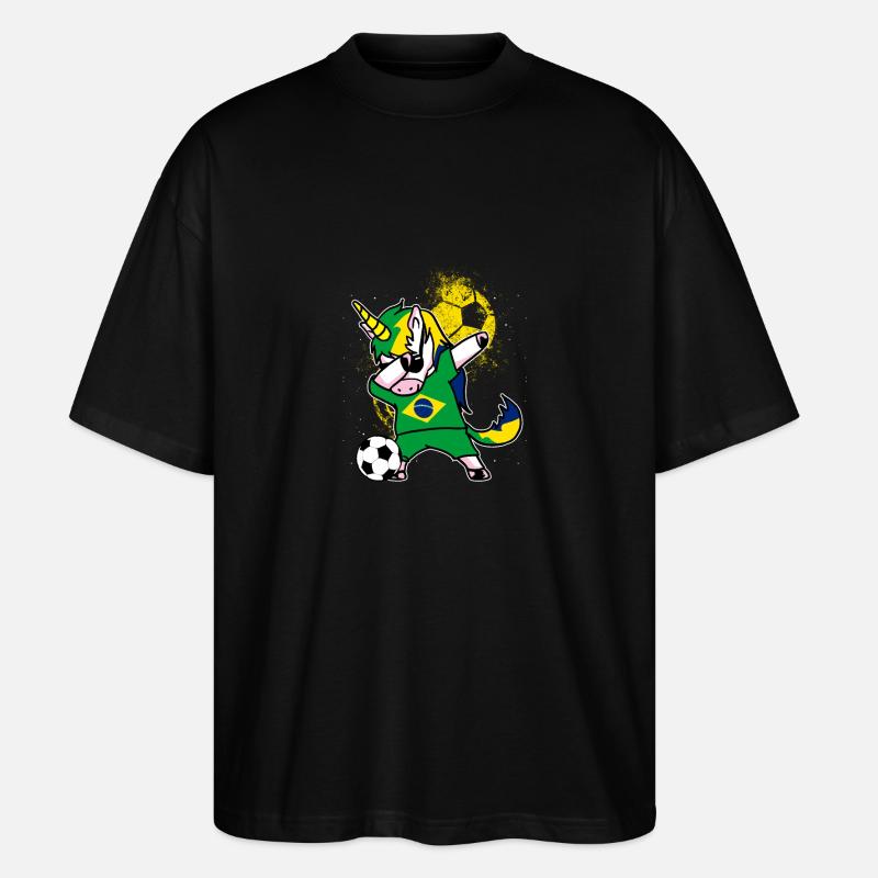 Einhorn Brasilien Trikot WM Shirt - Stanley/Stella Oversized Unisex Bio T-Shirt Blaster 2.0 - Schwarz