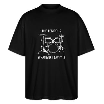 Drummer - Schlagzeug - Schlagzeuger - Tempo - Stanley/Stella Oversized Unisex Bio T-Shirt Blaster 2.0 - Schwarz - Vorne - Alina (178cm) & Michal (187cm)