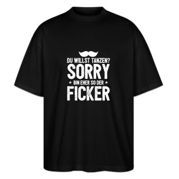 Saufen lustig Mallorca Party Säufer Geschenk Malle - Stanley/Stella Oversized Unisex Bio T-Shirt Blaster 2.0 - Schwarz - Vorne - Alina (178cm) & Michal (187cm)