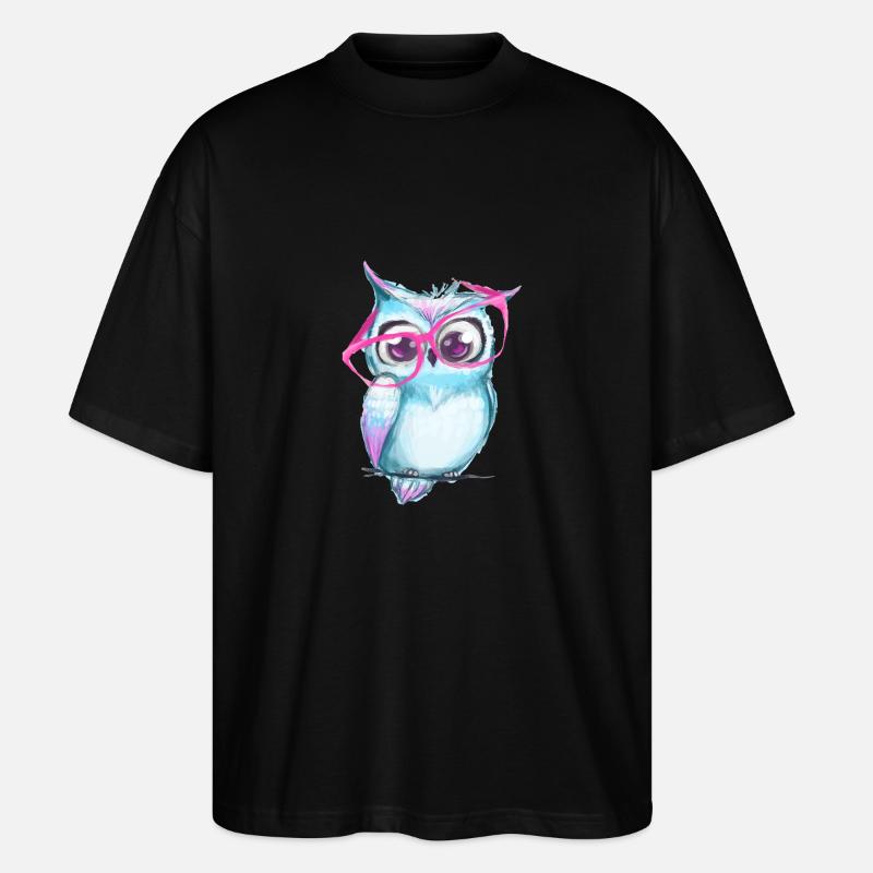 Süße Eule mit Brille - Stanley/Stella Oversized Unisex Bio T-Shirt Blaster 2.0 - Schwarz