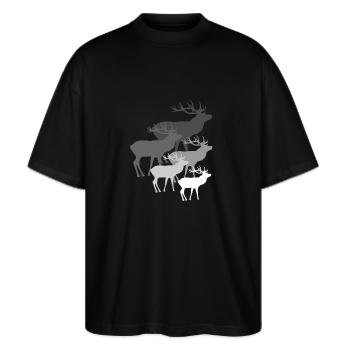 Cerf avec bois, cerf, chevreuil, cerf rouge, gris - T-shirt bio Blaster 2.0 coupe oversize Stanley/Stella Unisexe - noir - Devant - Alina (178cm) & Michal (187cm)