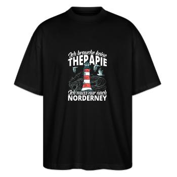 Keine Therapie Norderney Leuchtturm Geschenk - Stanley/Stella Oversized Unisex Bio T-Shirt Blaster 2.0 - Schwarz - Vorne - Alina (178cm) & Michal (187cm)