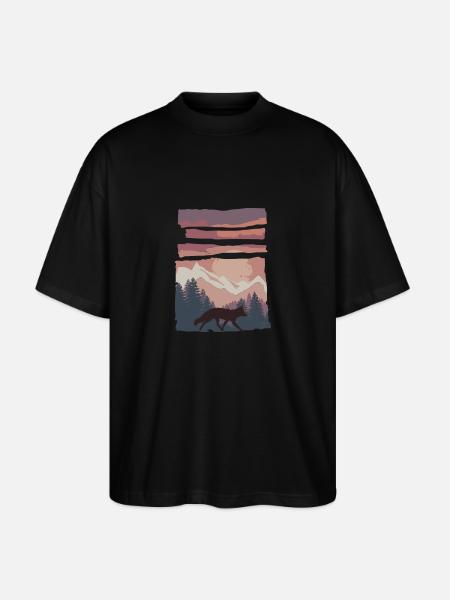 Fox Forest Animal Gift - Stanley/Stella Oversized Unisex Organic T-shirt Blaster 2.0 - black