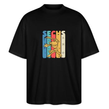 Ninja 6 Sechster Geburtstag 6 Jahre - Stanley/Stella Oversized Unisex Bio T-Shirt Blaster 2.0 - Schwarz - Vorne - Alina (178cm) & Michal (187cm)