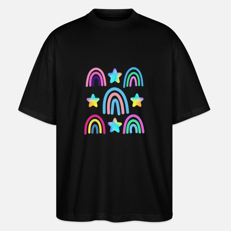 bunter Regenbogen und Sterne - Stanley/Stella Oversized Unisex Bio T-Shirt Blaster 2.0 - Schwarz