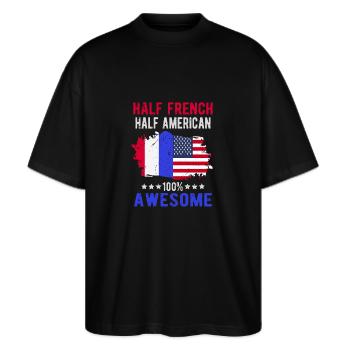 Moitié Français moitié américain - T-shirt bio Blaster 2.0 coupe oversize Stanley/Stella Unisexe - noir - Devant - Alina (178cm) & Michal (187cm)