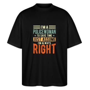 The policewoman - Stanley/Stella Oversized Unisex Organic T-shirt Blaster 2.0 - black - Front - Alina (178cm) & Michal (187cm)