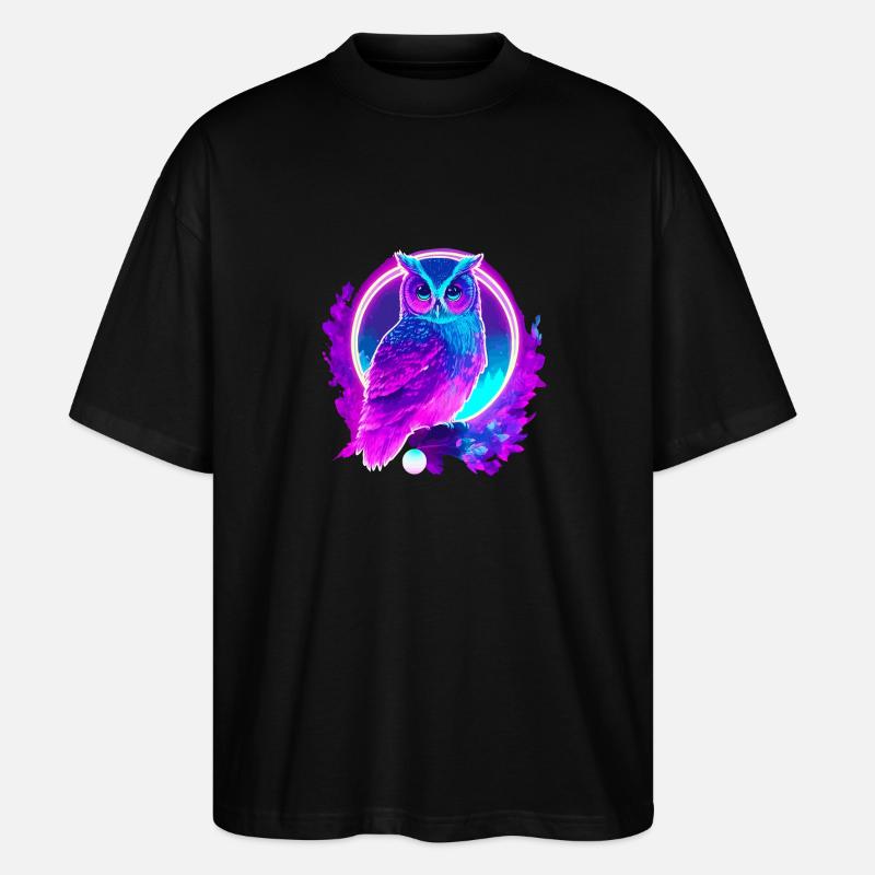 Owl Neon Moon Synthwave - Stanley/Stella Oversized Unisex Organic T-shirt Blaster 2.0 - black
