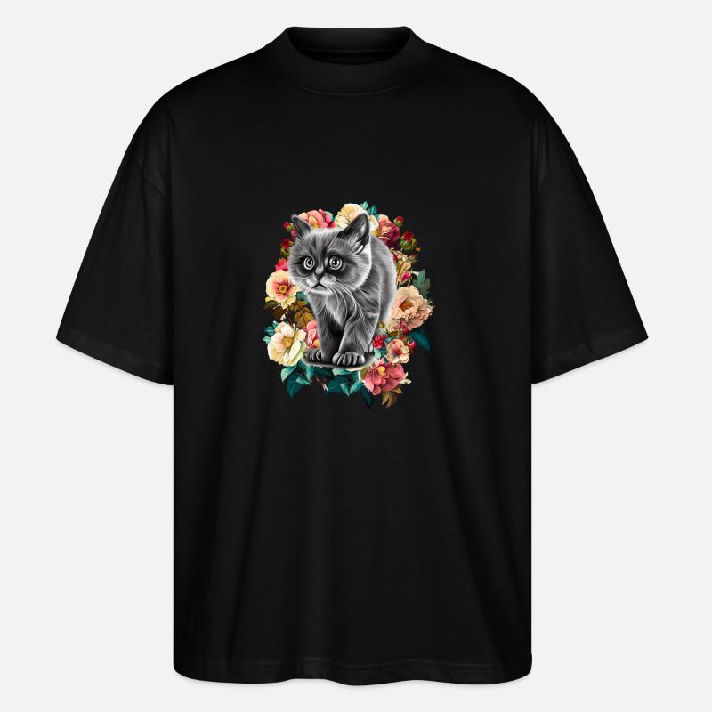 Katze Blumen - Stanley/Stella Oversized Unisex Bio T-Shirt Blaster 2.0 - Schwarz