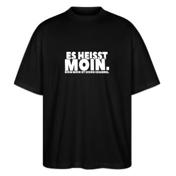 Moin³: Gesabbel und mehr - Stanley/Stella Oversized Unisex Bio T-Shirt Blaster 2.0 - Schwarz - Vorne - Alina (178cm) & Michal (187cm)