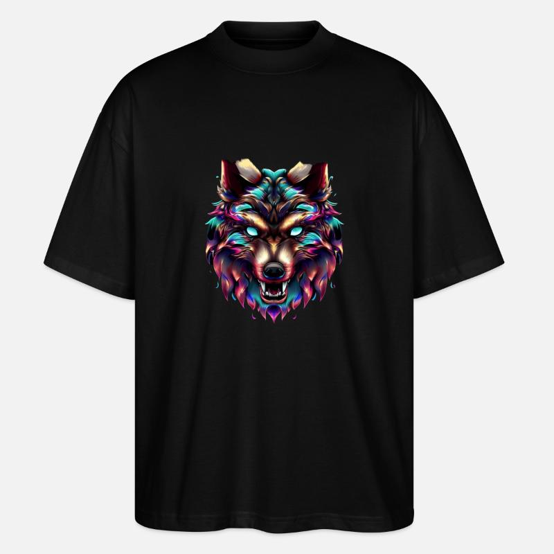 Wolfskopf Synthwave Wolf - Stanley/Stella Oversized Unisex Bio T-Shirt Blaster 2.0 - Schwarz
