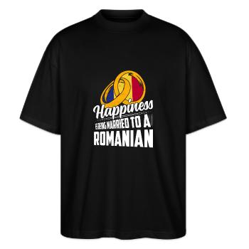 Le bonheur, c’est d’être marié à une Roumanie roumaine P - T-shirt bio Blaster 2.0 coupe oversize Stanley/Stella Unisexe - noir - Devant - Alina (178cm) & Michal (187cm)