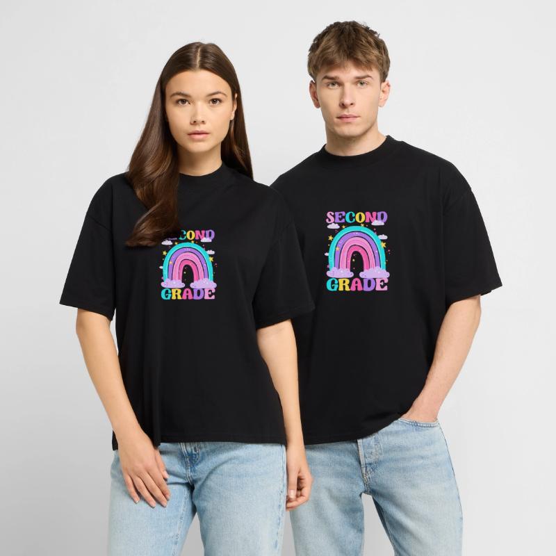 Second Grade 2nd Rainbow Teacher Student 100th Stanley/Stella Oversized Unisex Organic T-shirt Blaster 2.0