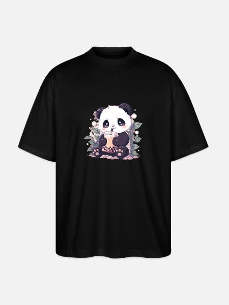 Kawaii Panda Drankjes Boba Bubble Tea Chibi - Stanley/Stella Uniseks oversized bio T-shirt Blaster 2.0 - zwart