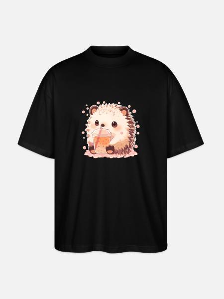 Kawaii Hedgehog Drinks Boba Bubble Tea Chibi - Stanley/Stella Oversized Unisex Organic T-shirt Blaster 2.0 - black
