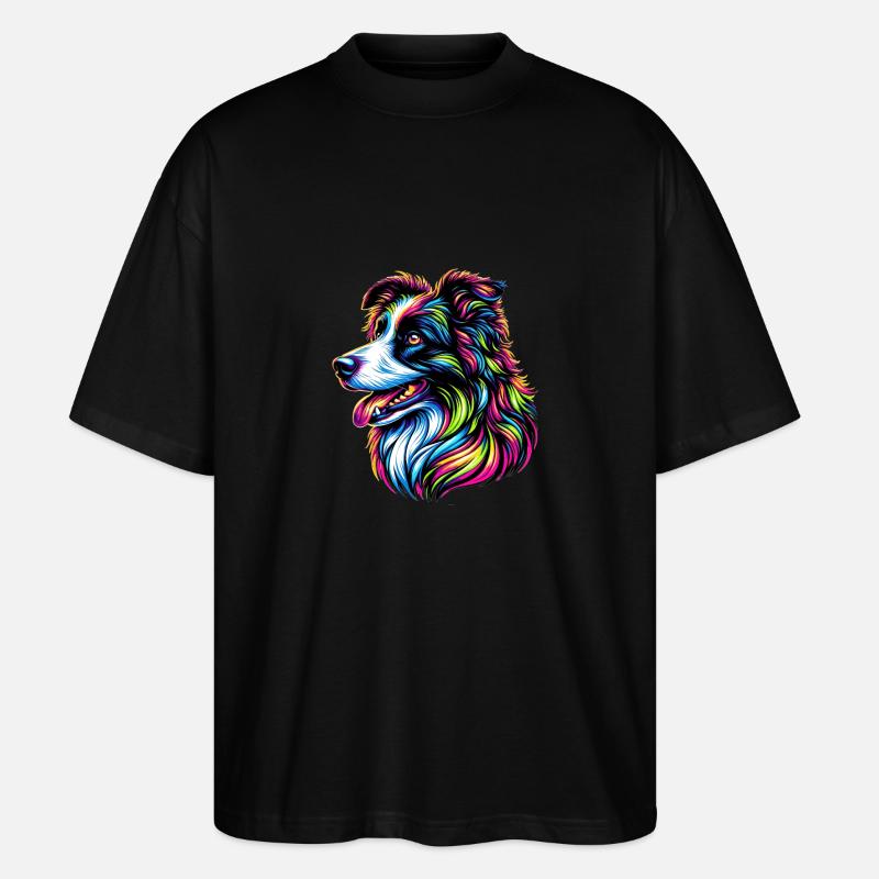 Border Collie Hund - Stanley/Stella Oversized Unisex Bio T-Shirt Blaster 2.0 - Schwarz