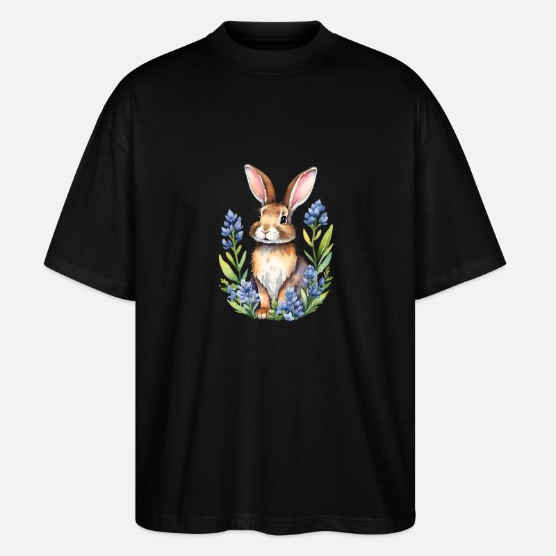 Lapin bluebonnets du Texas - T-shirt bio Blaster 2.0 coupe oversize Stanley/Stella Unisexe - noir