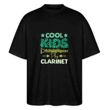 For children Cool kids play clarinet - Stanley/Stella Oversized Unisex Organic T-shirt Blaster 2.0 - black - Front - Alina (178cm) & Michal (187cm)
