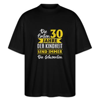 30. Geburtstag - Stanley/Stella Oversized Unisex Bio T-Shirt Blaster 2.0 - Schwarz - Vorne - Alina (178cm) & Michal (187cm)