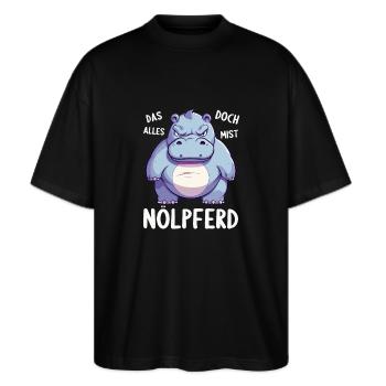 Nilpferd Hippo meckern Meckerer Nölpferd - Stanley/Stella Oversized Unisex Bio T-Shirt Blaster 2.0 - Schwarz - Vorne - Alina (178cm) & Michal (187cm)