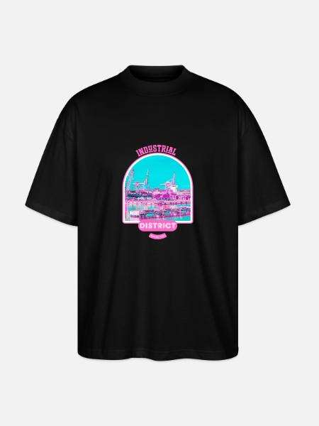 Pink industrial harbour in Finland - Stanley/Stella Oversized Unisex Organic T-shirt Blaster 2.0 - black