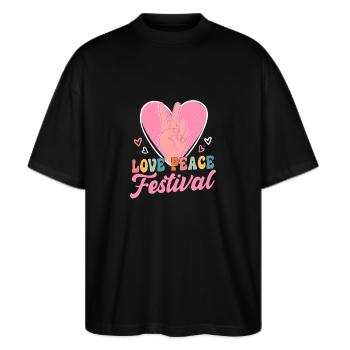 Love.Peace.Festival - Stanley/Stella Oversized Unisex Organic T-shirt Blaster 2.0 - black - Front - Alina (178cm) & Michal (187cm)