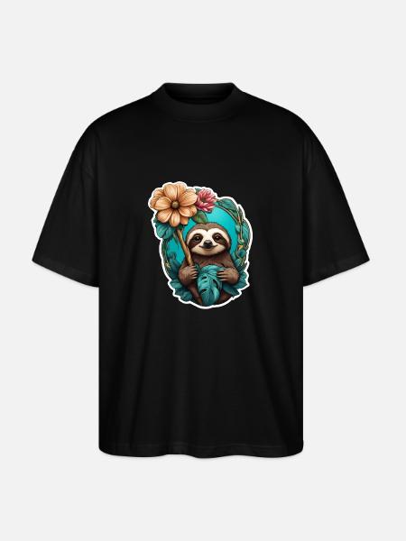 Faultier und Blume - Stanley/Stella Oversized Unisex Bio T-Shirt Blaster 2.0 - Schwarz